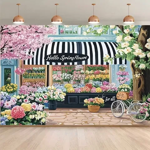 Spring Flower Shop Photography Backdrop Romantic Floral Store Printed Wall Hanging Tapestry For Party Event Photo Studio Prop Polyester Banner