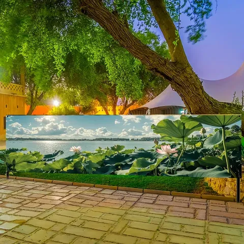 Summer Lotus Pond Garden Banner Outdoor Fence Decoration Polyester Floral Tapestry For Backyard Party Naturally Scenic Home Decor