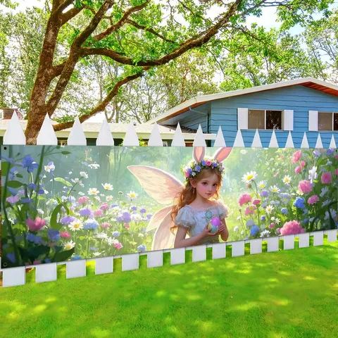 Spring Fairy Garden Banner Polyester Floral Fairy Princess Backdrop For Easter Party Outdoor Fence Decorative Tapestry