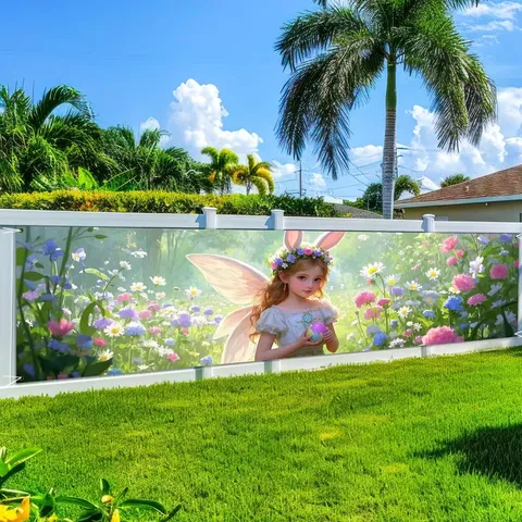 Spring Fairy Garden Banner Polyester Floral Fairy Princess Backdrop For Easter Party Outdoor Fence Decorative Tapestry