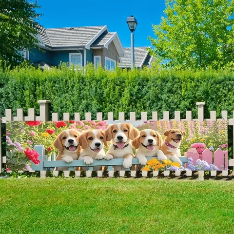 Puppy Garden Banner Spring Outdoor Decoration Floral Dog Flag Courtyard Yard Fence Hanging Backdrop For Pet Lovers Home Decor