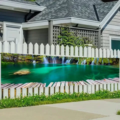 Outdoor Waterfall Scenery Decorative Banner Nature Landscape Pongee Banner For Garden Fence Yard Patio Decoration