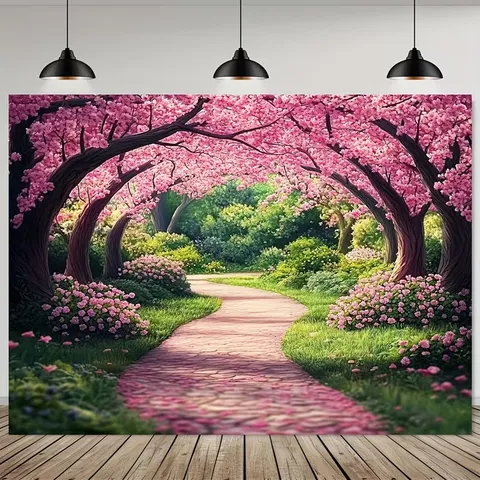 Rosa Kirschblüte Fotografie Hintergrund Romantisch Frühling Natur Landschaft Polyester Stoff Wandteppich Dekor Für Fotostudio Partyzubehör