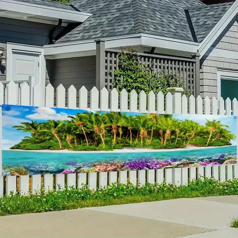 Tropical Island Theme Decorative Banner Coconut Forest Coral Elements Summer Beach Party Backdrop Hanging Decoration For Outdoor Garden Yard Fence Home Decor