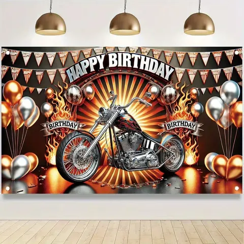 Fond de Photographie de Moto Motocross Cool Style Industriel Décoration de Fête d'Anniversaire Tapisserie en Polyester
