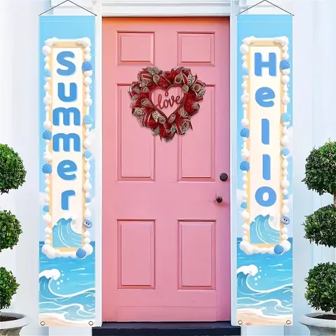 Set di Striscioni per Portico Estivo Hello Summer Spiaggia Tropicale Onde del Mare Conchiglie Striscione Decorativo Bandiera da Appendere per Casa Festa