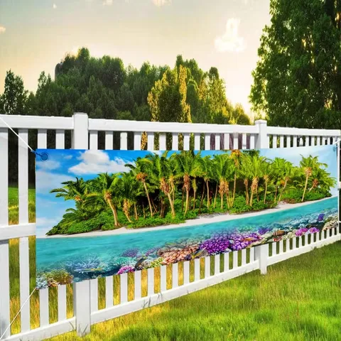 Tropical Island Theme Decorative Banner Coconut Forest Coral Elements Summer Beach Party Backdrop Hanging Decoration For Outdoor Garden Yard Fence Home Decor