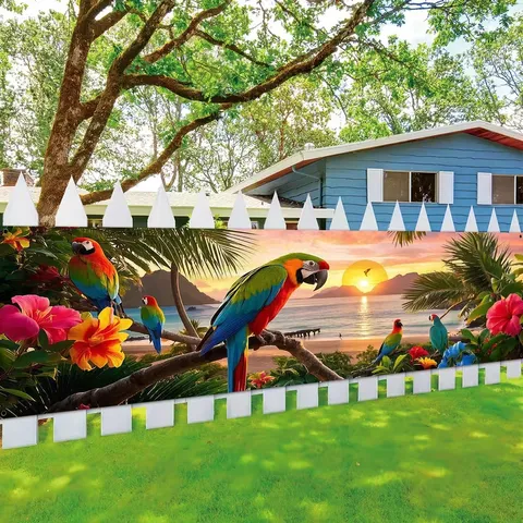 Tropical Parrot Beach Sunset Banner Outdoor Party Decoration Hawaiian Summer Holiday Garden Fence Backdrop Polyester Banner