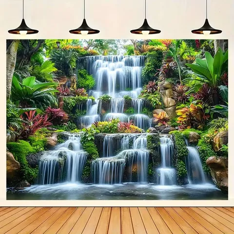 Fond de Photographie de Forêt Tropicale en Tissu Pongé Jungle Cascade Nature Thème Fond Pour Décoration Murale de Fête Maison