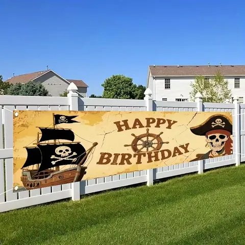 Pirate Theme Birthday Banner Vintage Skull Captain Ship Element Happy Birthday Backdrop For Kids Party Decoration Supplies