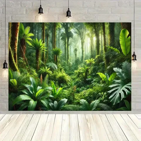 Fond de Photographie de Forêt Tropicale en Tissu Pongé Jungle Cascade Nature Thème Fond Pour Décoration Murale de Fête Maison