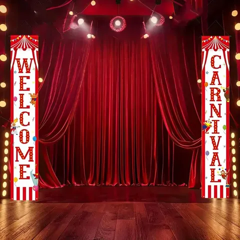 Carnival Circus Porch Banner Vintage Circus Theme Door Decorations Printed Welcome Couplets Polyester Hanging Signs Party Decor