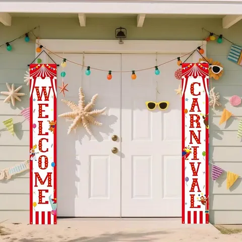 Carnival Circus Porch Banner Vintage Circus Theme Door Decorations Printed Welcome Couplets Polyester Hanging Signs Party Decor