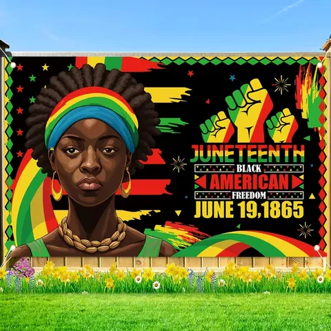 Toile de Fond Photographie Juneteenth Black American Freedom Bannière Commémorative Tissu Polyester Imprimé Tenture Murale Décoration