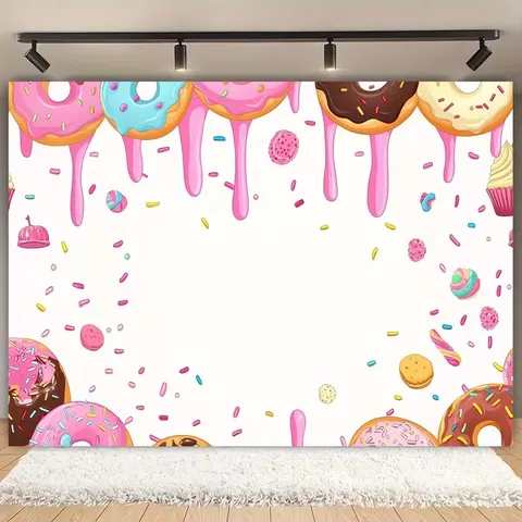 Donut Theme Birthday Party Photography Backdrop Sweet Candy Sprinkles Dessert Table Background For Kids Party Decor Polyester Fabric