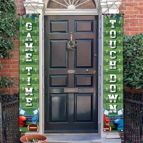 American Football Party Porch Sign Banner Pongee Polyester Super Bowl Decoration Game Time Welcome Banner Home Yard Decor