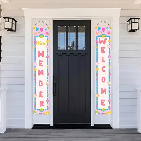 New Member Welcome Baby Shower Banner Door Hanging Couplet For Club Recruitment Party Decoration Polyester Fabric Pink Bunting
