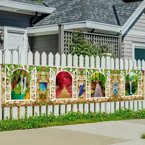Dream Window Scenery Polyester Garden Banner Outdoor Decoration Flag Pastoral 3D Scenery Wall Hanging For Yard Fence Party Home Decor