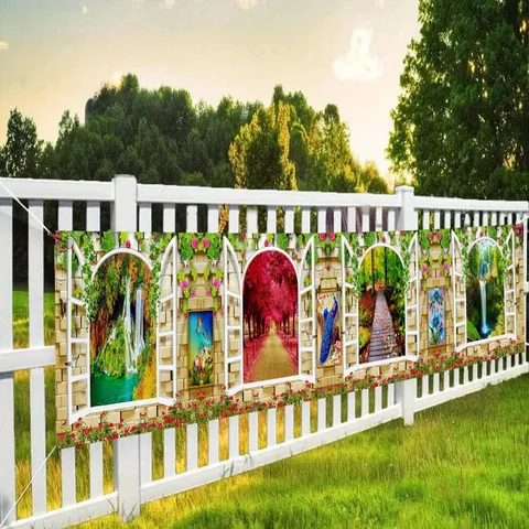 Dream Window Scenery Polyester Garden Banner Outdoor Decoration Flag Pastoral 3D Scenery Wall Hanging For Yard Fence Party Home Decor
