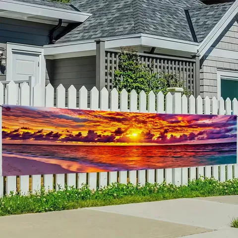 Sunset Beach Theme Banner Summer Party Decoration Outdoor Garden Yard Fence Landscape Hanging Banner Home Decor