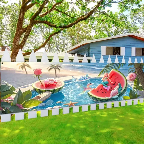 Sommer Pool Party Wassermelone Meerjungfrau Banner Outdoor Garten Zaun Dekorative Pongee Stoff Bedruckt Party Zubehör