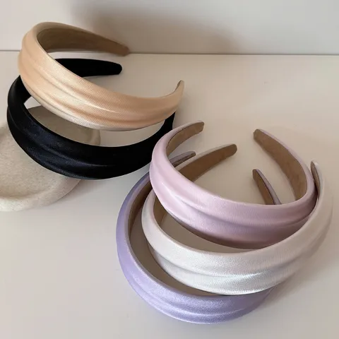 French Style High Cranial Top Wide Brim Headband For Women Padded Satin Shiny Silk Hair Band Elegant Daily Hair Accessories