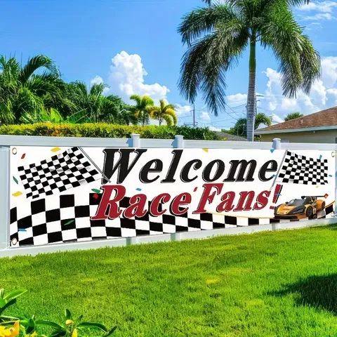 Racing Thema Decoratie Banner Geblokte Vlag Welcome Race Fans Racewagen Print Polyester Buiten Binnen Feest Hangende Vlag Decoratie