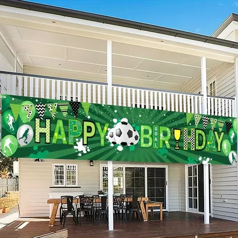 Football Soccer Theme Birthday Party Banner Goal Trophy Pattern Green Backdrop Large Hanging Flag For Kids Birthday Decoration