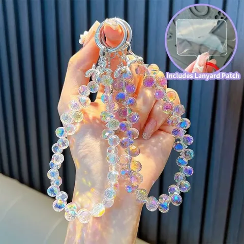 Correa de Muñeca para Teléfono con Cuentas de Cristal Aurora con Dije de Perro Globo Llavero de Cuentas de Acrílico Iridiscente Accesorios de Teléfono para Mujer