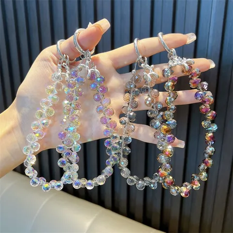 Correa de Muñeca para Teléfono con Cuentas de Cristal Aurora con Dije de Perro Globo Llavero de Cuentas de Acrílico Iridiscente Accesorios de Teléfono para Mujer