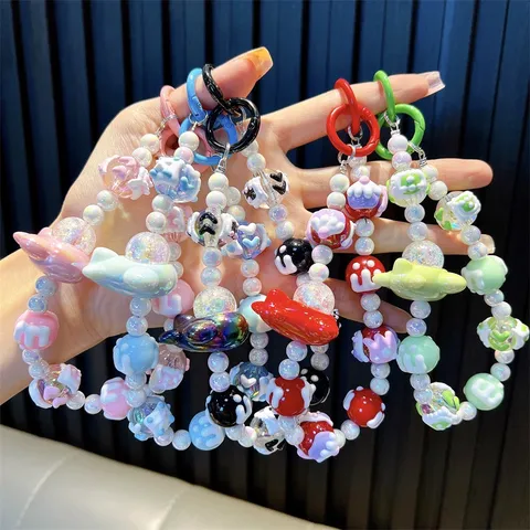 Dopamine Stijl Kralen Telefoonketting Kleurrijke Iriserende Acryl Vliegtuig Sleutelhanger Vrouwen Schattig Tas Hanger Accessoires Sieraden Cadeau