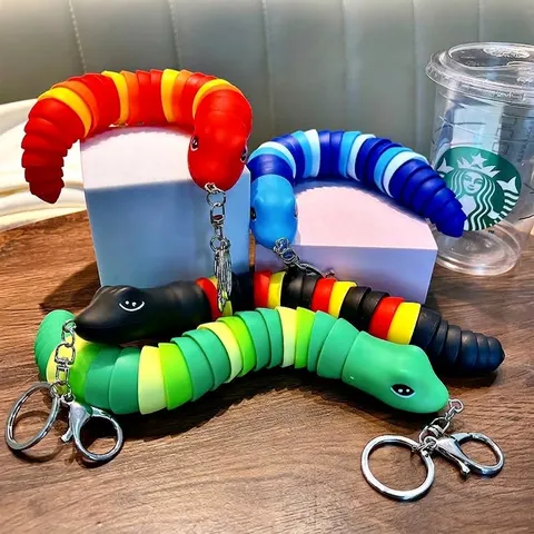 Portachiavi Serpente con Articolazioni Flessibili Giocattolo Mobile Carino Ciondolo per Borsa Anello per Chiavi Regalo Creativo Antistress