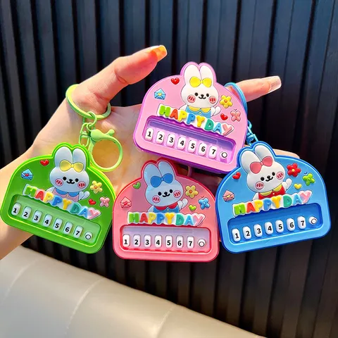 Cute Cartoon Rabbit Piano Keychain Mini Electronic Organ Keyring For Bag Pendant Car Accessories Toy Gift For Kids And Women