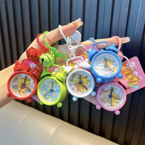 Cartoon Vitaliteit Gele Eend Mini Wekker Metalen Sleutelhanger Kleurrijke Legering Sleutelhanger Tas Bedeltje Decoratief Student Cadeau