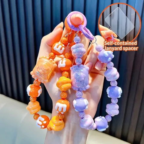 Acryl Candy Farbe Perlen Handykette Cartoon Bär Katze Anhänger Schlüsselanhänger Für Taschen Schlüssel Süße Irisierende Perlen Handy Lanyard Geschenk