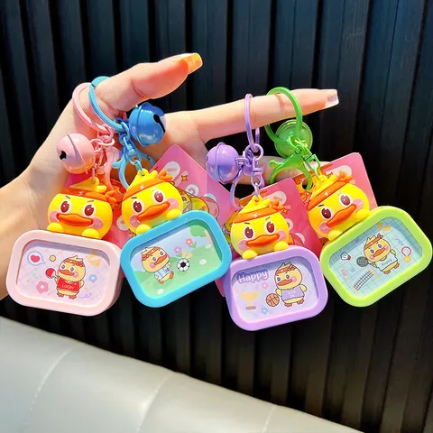 Lindo Llavero de Pato Amarillo de Dibujos Animados Con Luz Nocturna LED Tema Deportivo Colgante de Bolso Regalo para Niños