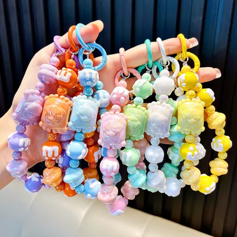 Acryl Candy Farbe Perlen Handykette Cartoon Bär Katze Anhänger Schlüsselanhänger Für Taschen Schlüssel Süße Irisierende Perlen Handy Lanyard Geschenk