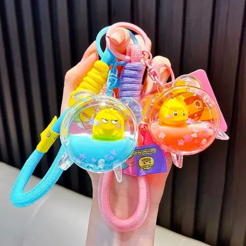 Genki Eend Vloeibare Olie Wekker Sleutelhanger Cartoon Schattige Tas Hanger Auto Sleutelring Cadeau Voor Kinderen Vrouwen