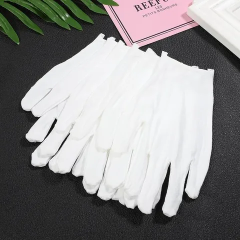 White Pure Cotton Anti-Sweat Work Gloves Knitted Breathable Protective Gloves For Jewelry Handling Tool Protection DIY Material
