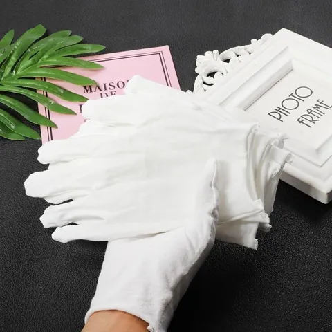 White Pure Cotton Anti-Sweat Work Gloves Knitted Breathable Protective Gloves For Jewelry Handling Tool Protection DIY Material