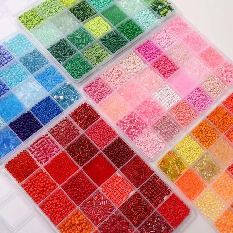 DIY Glass Seed And Tube Beads Macaron Color Mixed Set 24 Grids Box Handmade Bracelet Necklace Jewelry Making Supplies