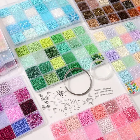 DIY Jewelry Making Beads Kit Seed Beads Tube Beads Glass Beads Letter Smile Face Beads With Grid Box For Bracelet Necklace Earrings Material