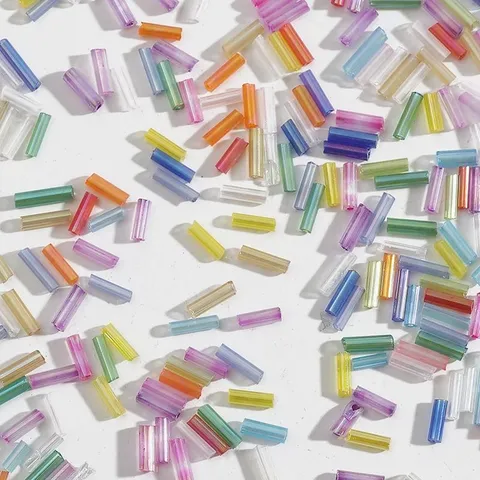 Rainbow Electroplated Glass Bugle Beads Tube Beads For DIY Jewelry Making Wedding Dress Bag Accessories Craft Supplies