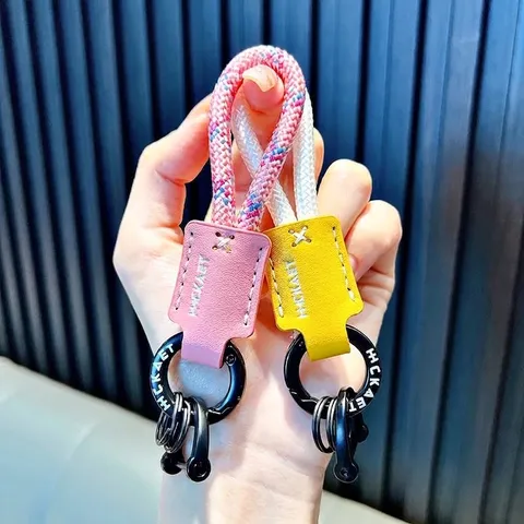 Braided PU Leather Keychain For Men Women Horseshoe Buckle D-Ring Car Keyring Bag Pendant With Mini Screwdriver Tool