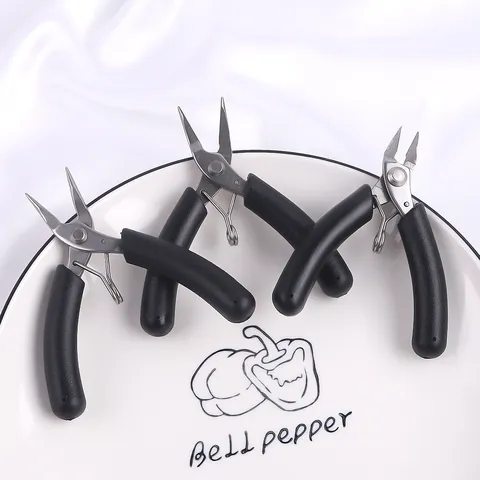 Mini Stainless Steel Jewelry Pliers For Handmade DIY Craft Tools Round Nose Needle Nose Bent Nose Side Cutters Black Matte Handle Jewelry Making Supplies