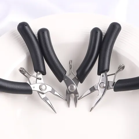Mini Stainless Steel Jewelry Pliers For Handmade DIY Craft Tools Round Nose Needle Nose Bent Nose Side Cutters Black Matte Handle Jewelry Making Supplies