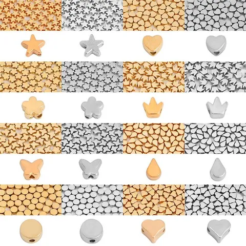 CCB Plastic Spacer Beads Star Heart Flower Shape Electroplated Gold Silver Loose Beads For DIY Jewelry Making Accessories