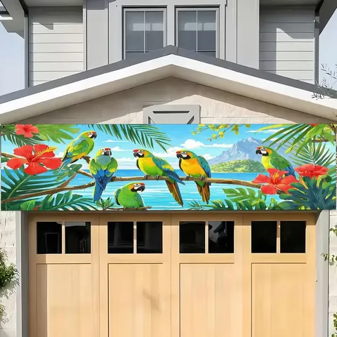 Tropical Parrot Beach Theme Decorative Banner Polyester Printed Summer Party Backdrop Outdoor Wall Decor Hibiscus Tropical Banner