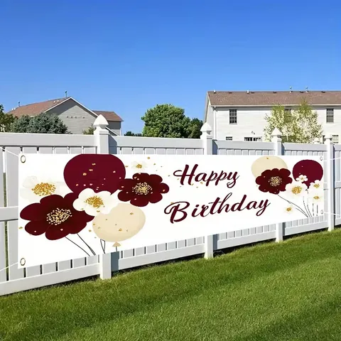 Bannière Joyeux Anniversaire Florale Rétro Décoration Fond de Fête Bannière Imprimée en Tissu Ponge pour Décor Mural Intérieur Extérieur
