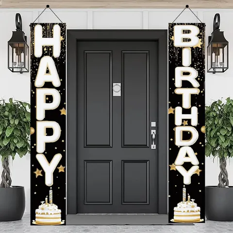 Επιγραφή Βεράντας Happy Birthday Πανό από Pongee Πολυεστέρα Διακοσμητικά Πανό Πόρτας Για Εσωτερική Εξωτερική Διακόσμηση Πάρτι Γενεθλίων Πανό Γιορτής
